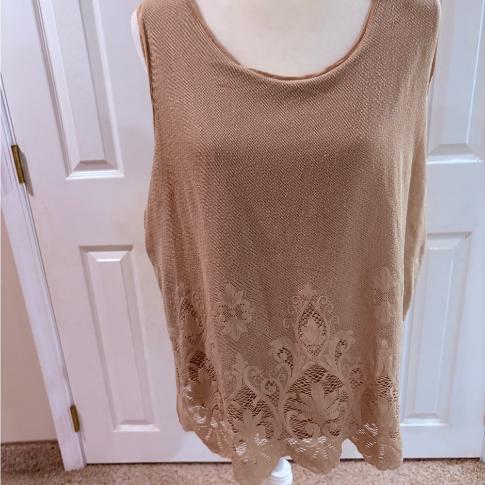 Lace is on trend! Elegant Tan Sleeveless Top